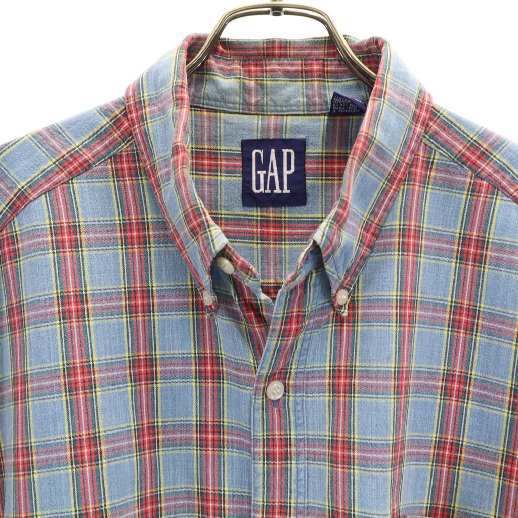 GAP 90s Old Check Pattern Short sleeve Button down shirt XL light blue Men's Used