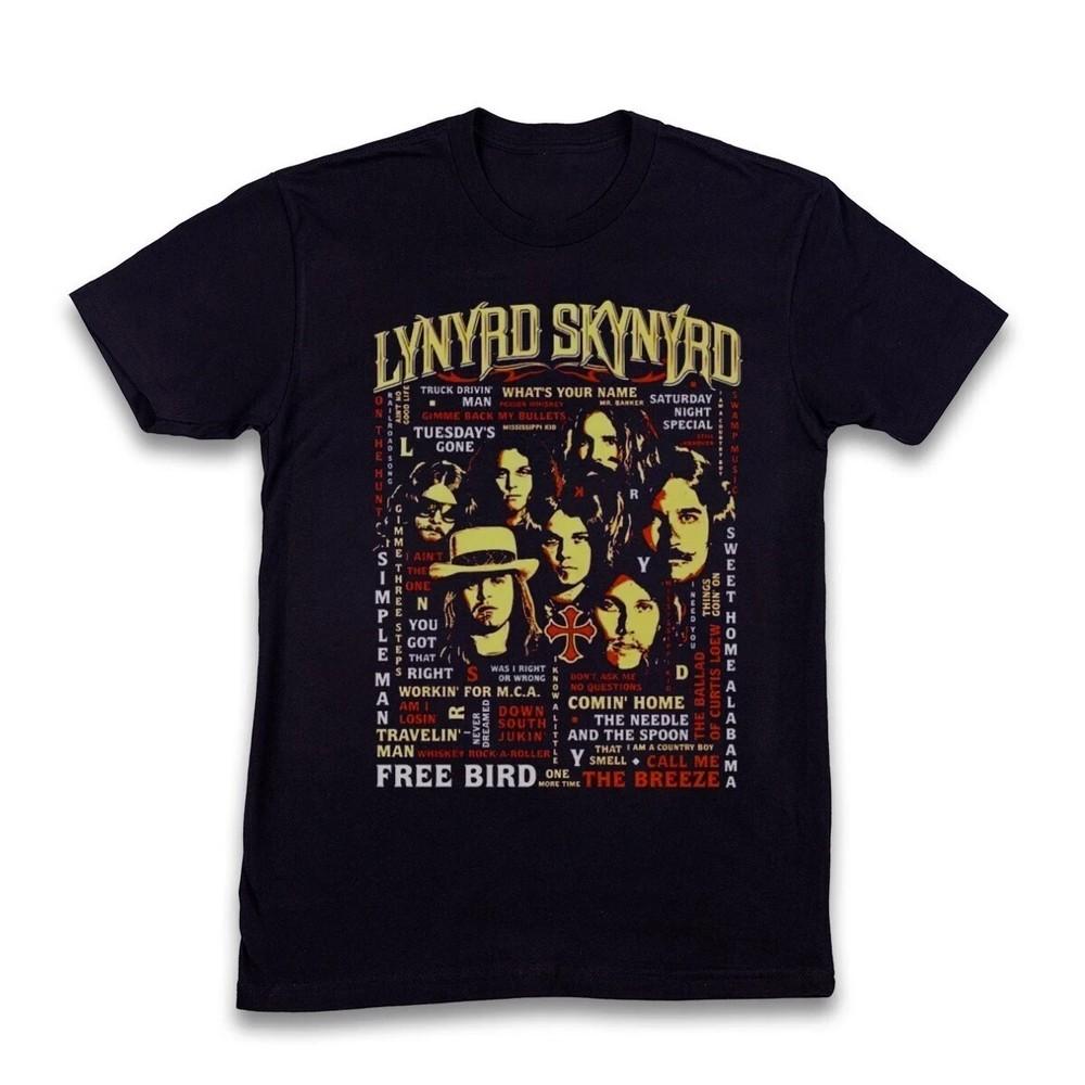 Rare Lynyrd Skynyrd Song List T-shirt, Unisex Black Cotton T-shirt, Size S-4XL