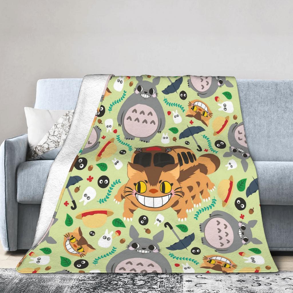 Coperta Anime T-Totoros in Pile Primavera/Autunno Miyazaki Hayao Traspirante Morbida Coperte Plaid per Divano Copriletto da Esterno