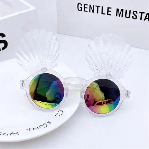 

Pink Purple Shining Shell Sunglasses Mermaid Theme Hawaii Party Summer Beach Funny Round Sunglasses Kids Children