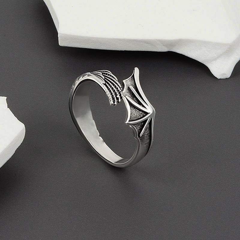 Retro Half Angel Half Demon Wings Creative Ring For Men Women Punk Gothic Open Ring Handmade Jewelry Unisex Accessories Lovers