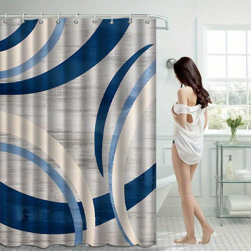 Blue Abstract Shower Curtain Modern Wave Design Geometric Art Elegant Bathroom Decor Waterproof Printed Bath Curtain Home