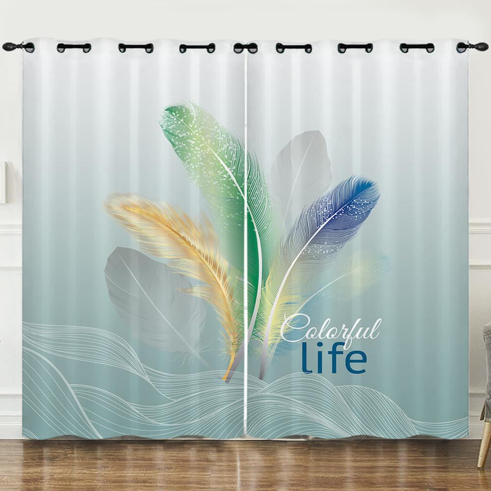 

Занавеска Перья Колокольчики Ветра Цифровая Печать Блэкаут Занавеска Перфорированная Занавеска 97cm*114cm*2