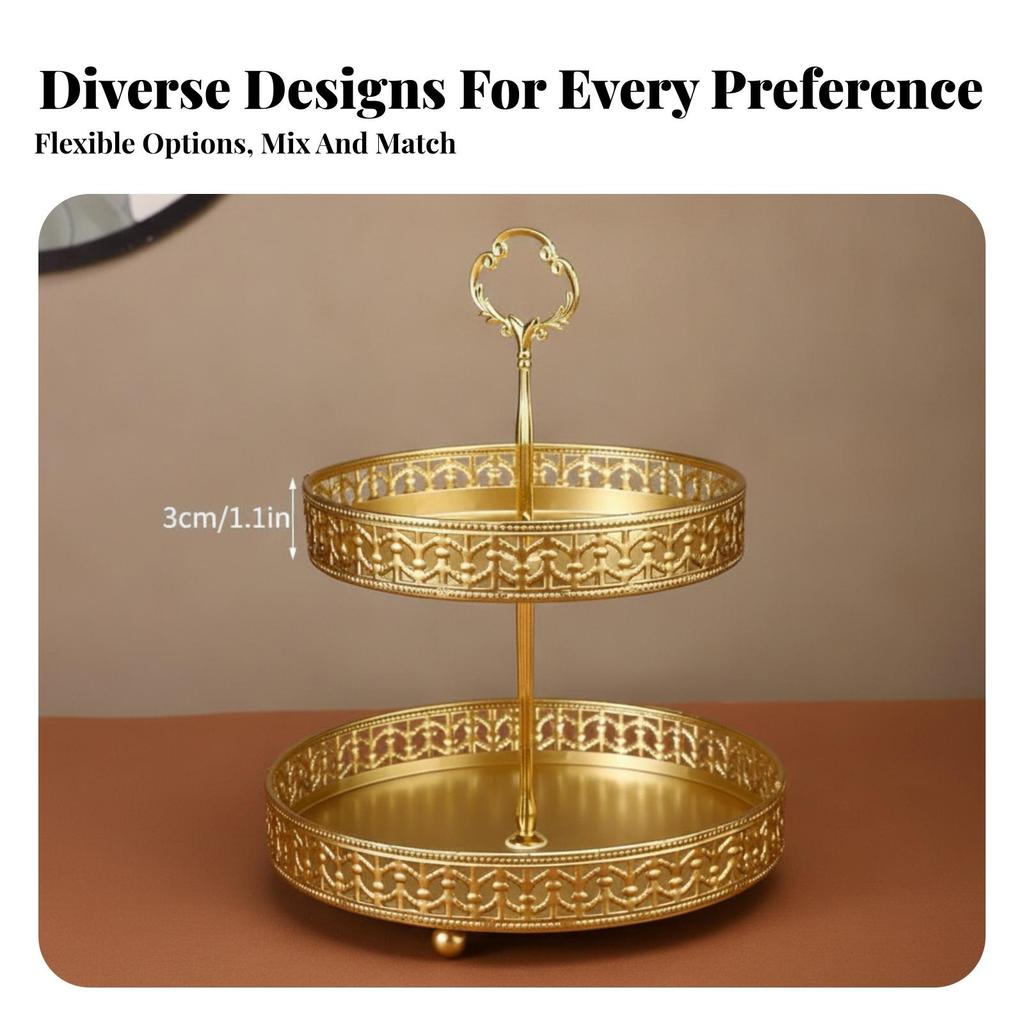 Double Layer Fruit Tray Colored 2 Tier Decorative Leaf Pattern Dessert Stand for
