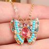 Vibrant Gold Color Butterfly Shape Colorful Zircon Pendant Necklace for Women Daily Wear and Party