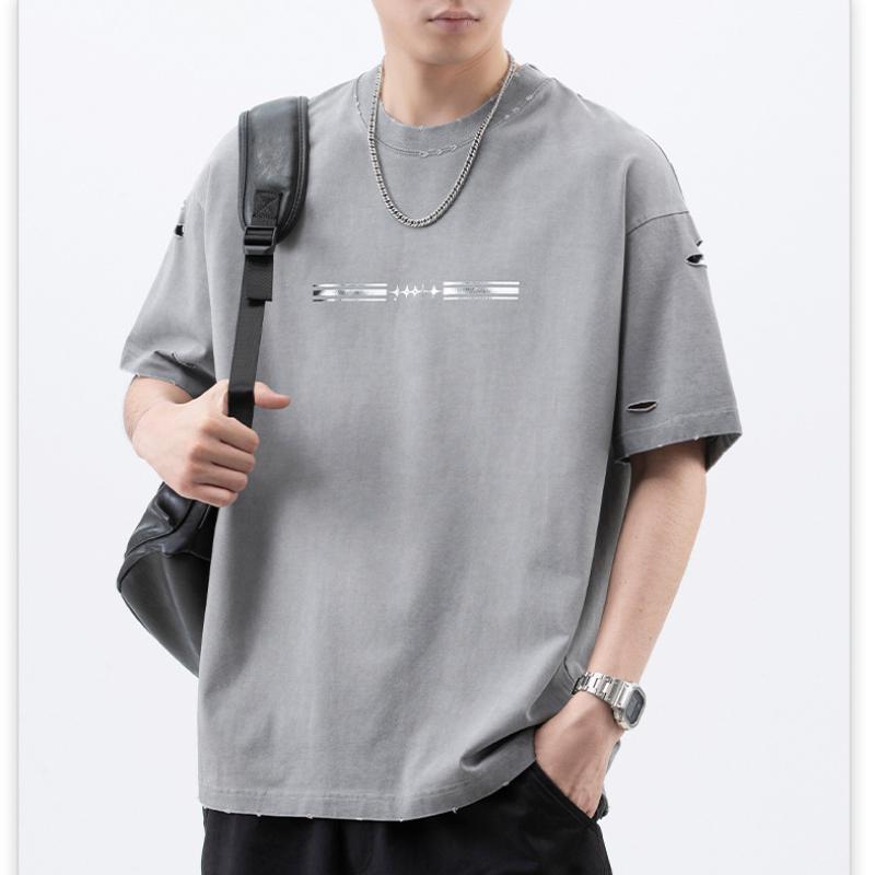 Summer High-density Knitted Loose Fashion Printed Men's T-shirt Short-sleeved
