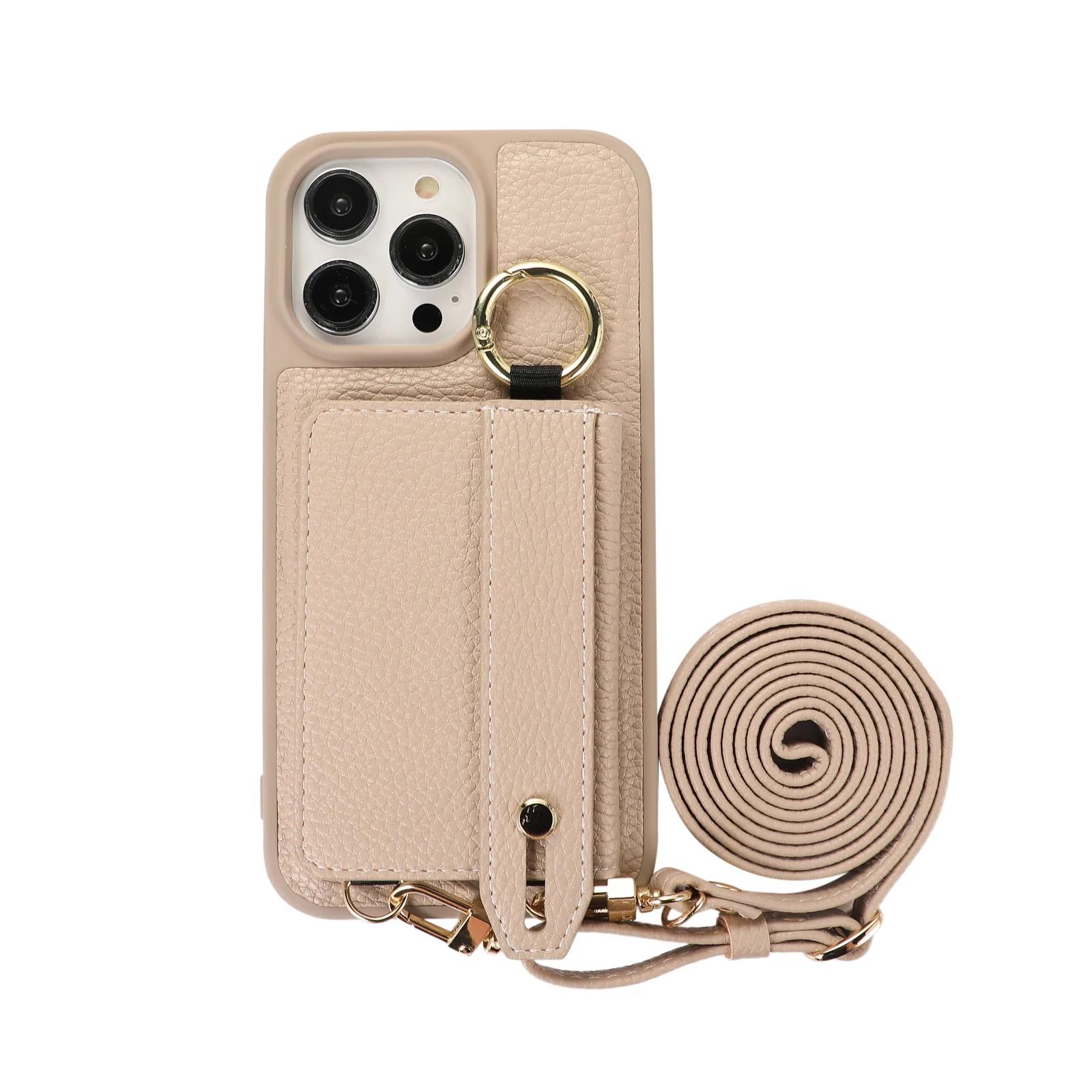 

Crossbody Lanyard Phone Case for IPhone 15 14 Plus 13 12 11 Pro Max Card Holder Wallet Leather Cover with Wrist Shoulder Strap iPhone 14 хаки