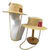 2024 New Chain Strap Straw Gambler Hat English Letter Customizable Women's Chain Straw Hat Sun Visor Hat Punk Style Beach