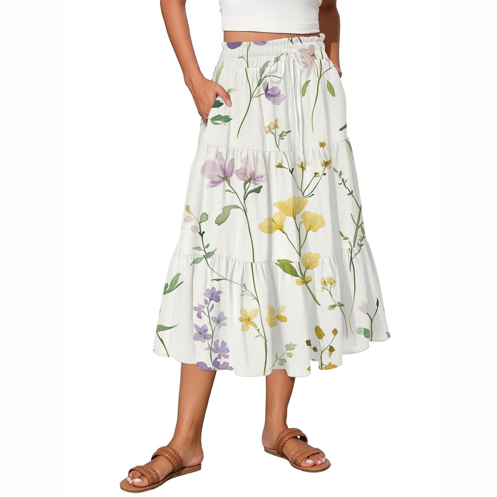 

Женские струящиеся расклешенные юбки-макси с оборками и эластичным поясом, элегантные многослойные длинные юбки в стиле бохо XXL