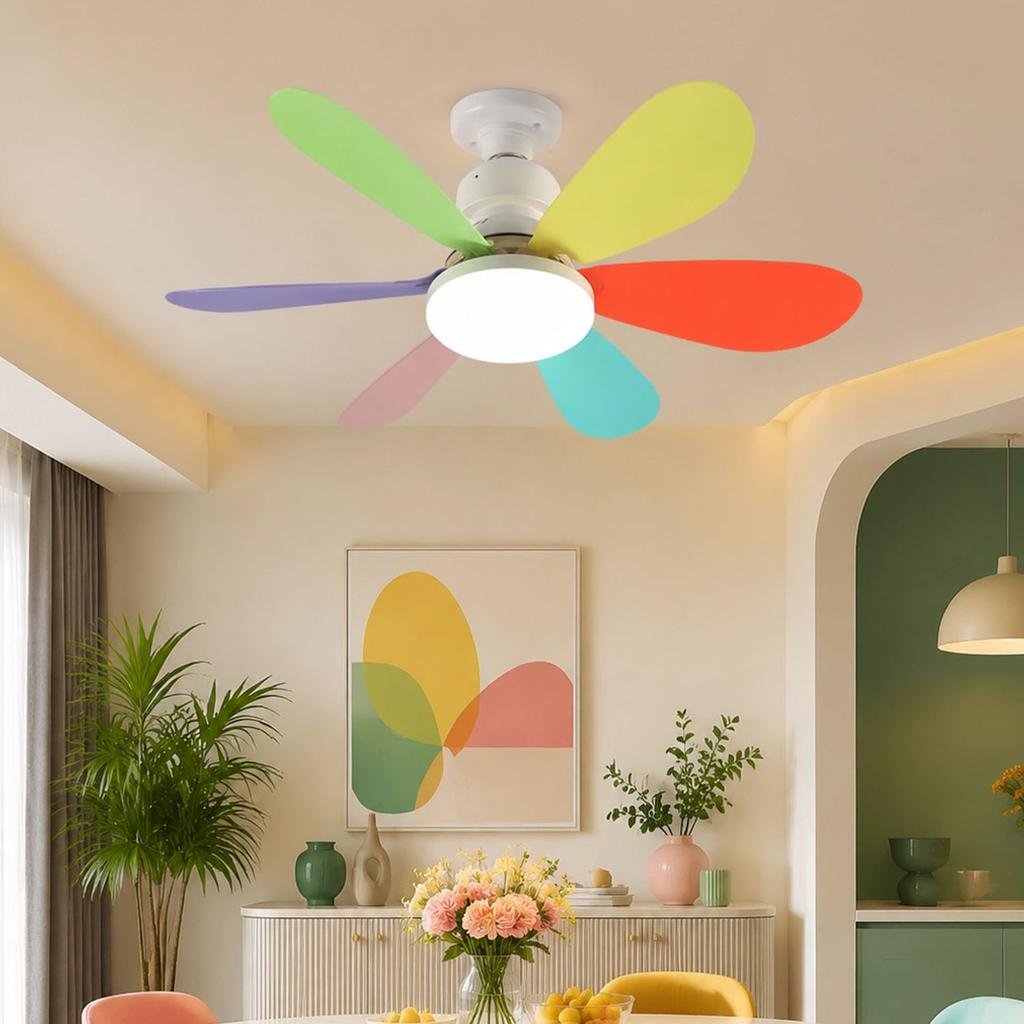 E27 Ventilador De Techo Con Luz LED 6 Blade Ceiling Fan with Light Remote Dimmable 3 Color 5 Speed Bedroom White Color
