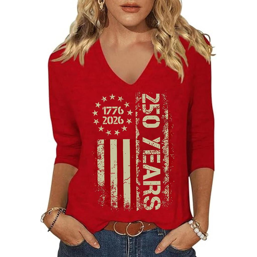 Women's Fashion Casual Independence Day Print Top