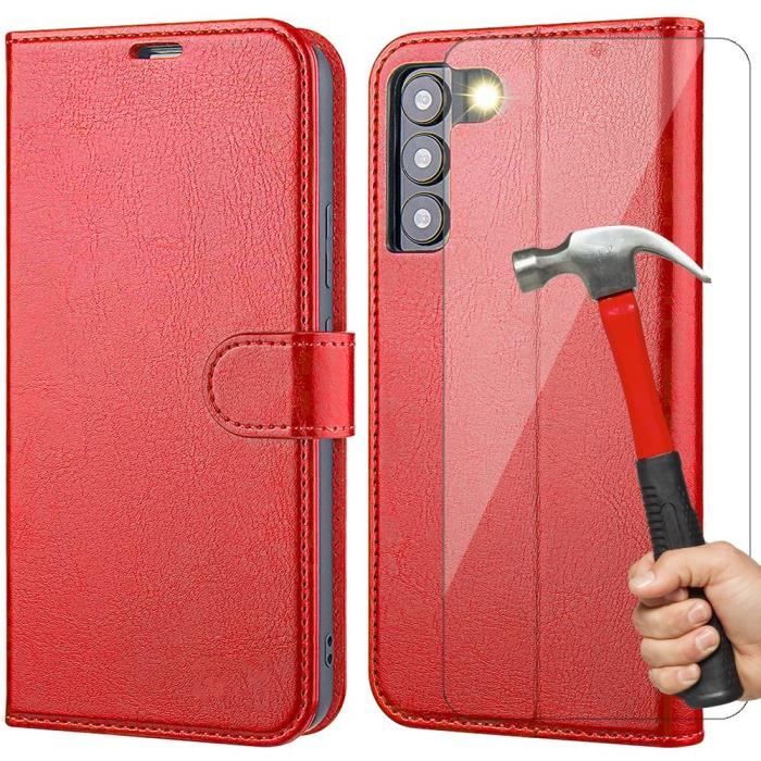 Coque et 2 Verres Trempés - Booling - pour Samsung S22 Ultra - Rouge - Souple - Anti Rayure