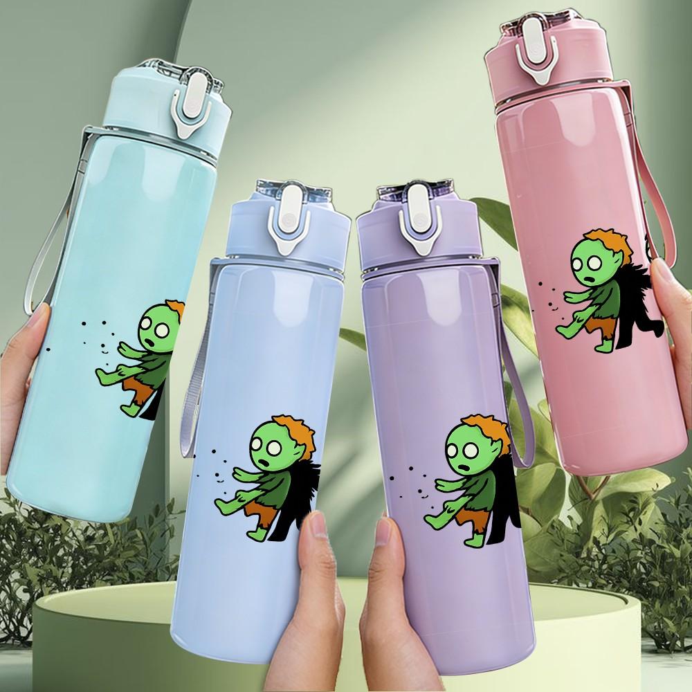 1PC Green Zombie Group Cartoon 750ml Color Plastic Sports Water Bottle Leakproof Flip Straw Lid Suitable for Sports Office Home Use