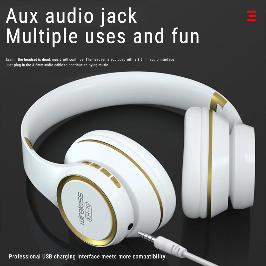 KH20 Earphones Over Ear Bluetooth Headphones Wireless Headset with Built-in Mic Soft Earmuffs Retractable Holder Connecting Audio Cable on Clearance