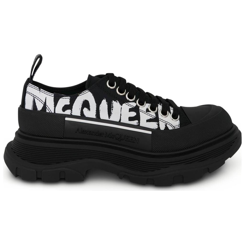 Alexander McQueen Tread Slick Low Lace Up Canvas Graffiti 'Black White' Women's 676711W4RQ21006
