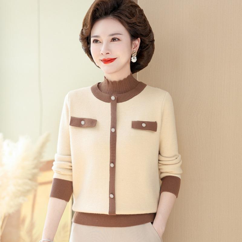 Mid-mother Autumn and Winter Sweater Integrated Fleece Knitted Bottoming Shirt New Women's Clothing Fleece Thickened Top