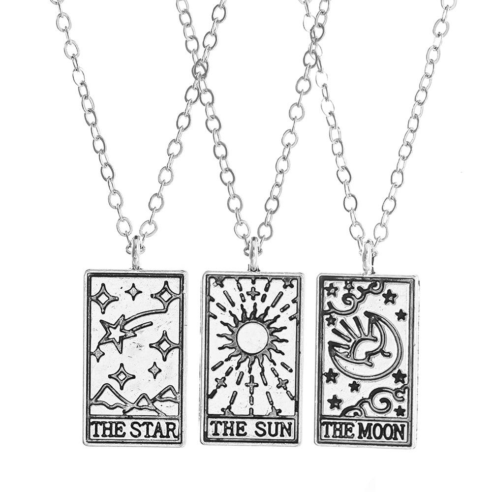 

Ретро Ожерелье с картой Таро с геометрической подвеской Луна и Солнце - Европейская и американская мода, хип-хоп украшения