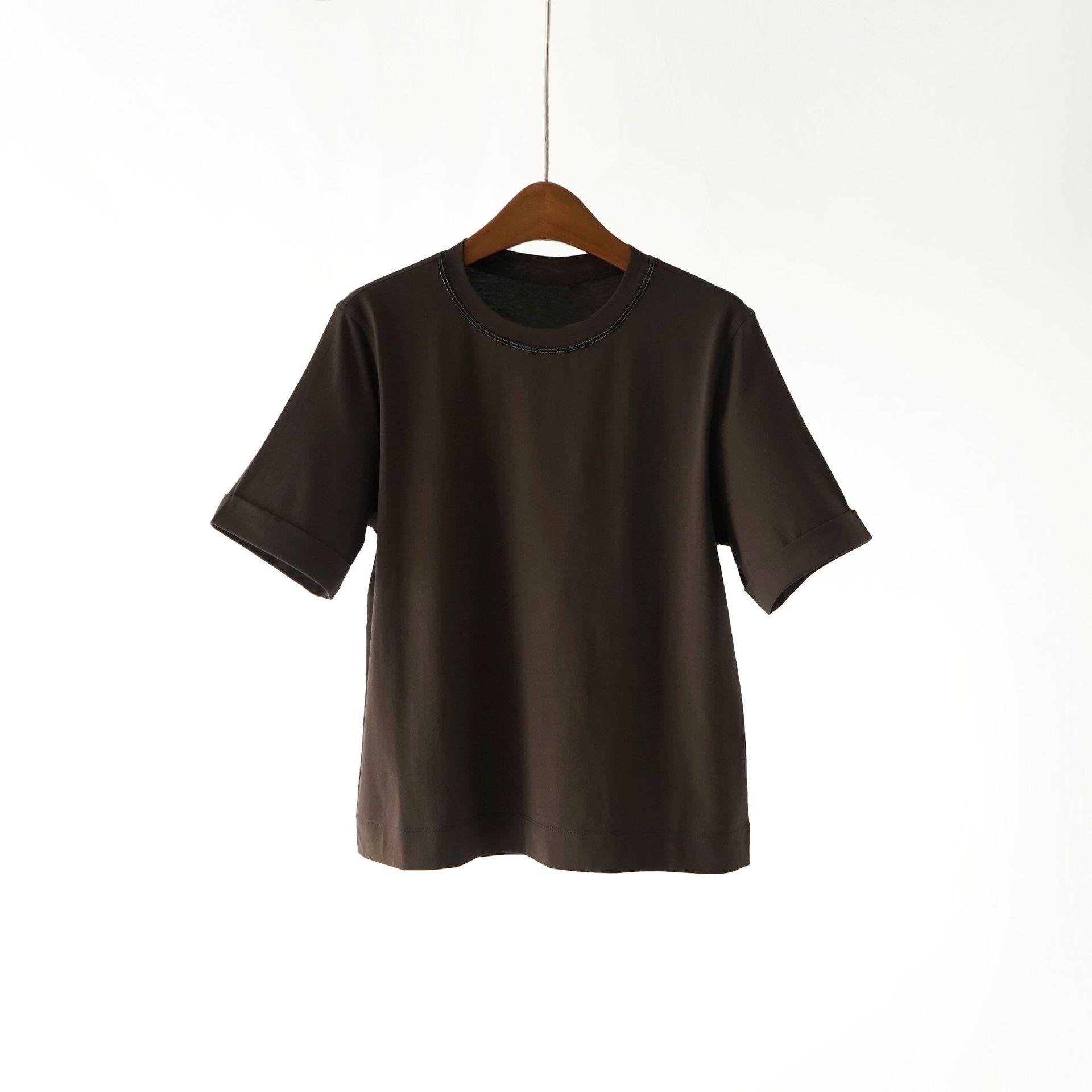 

B*C Women s 2026 Spring/Summer Beaded Embroidery Cotton Casual T-Shirt Medium коричневый