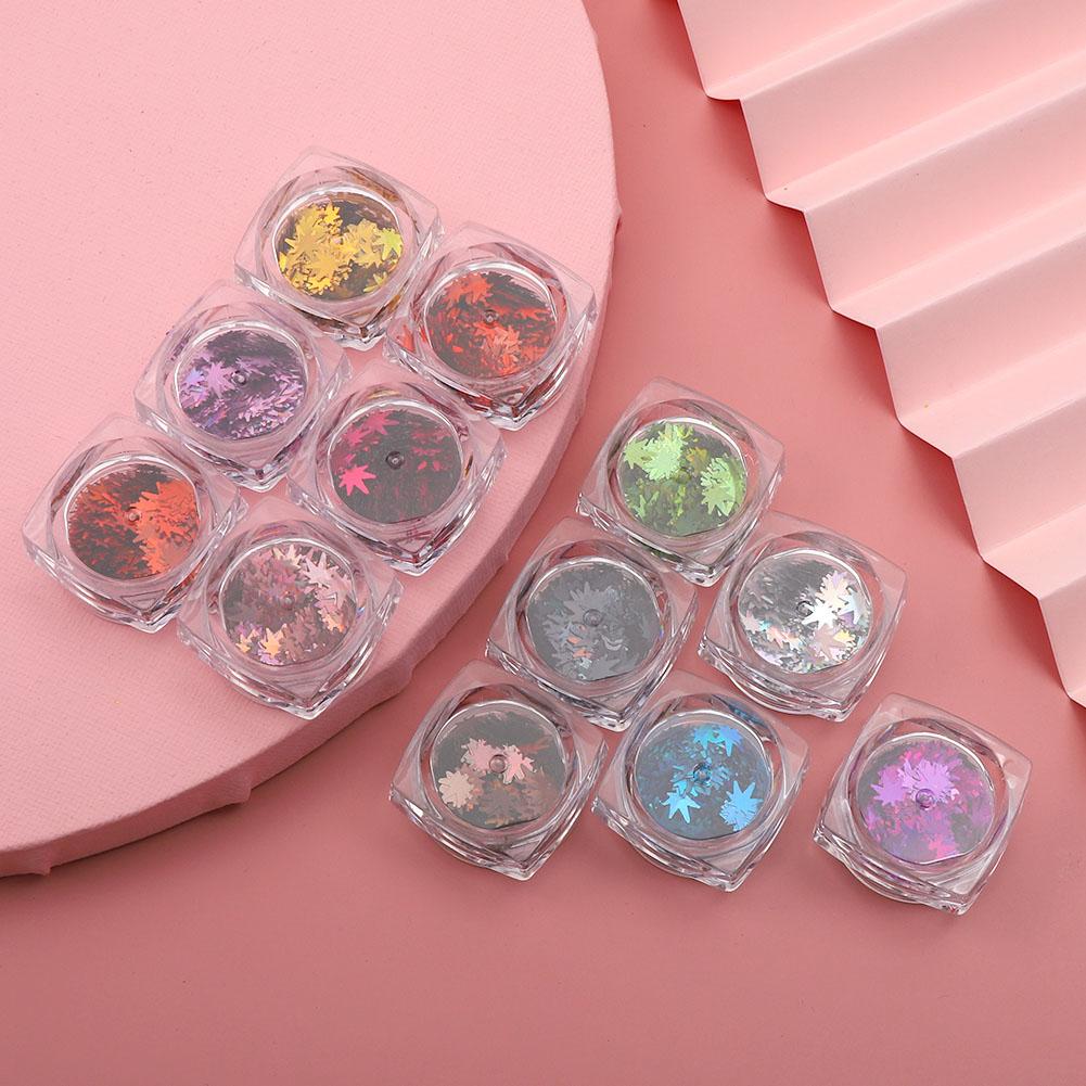 12 Colors Maple Leaf Shaped Nail Art Sequins Nail DIY Decoration Shining Pailletteqt0273