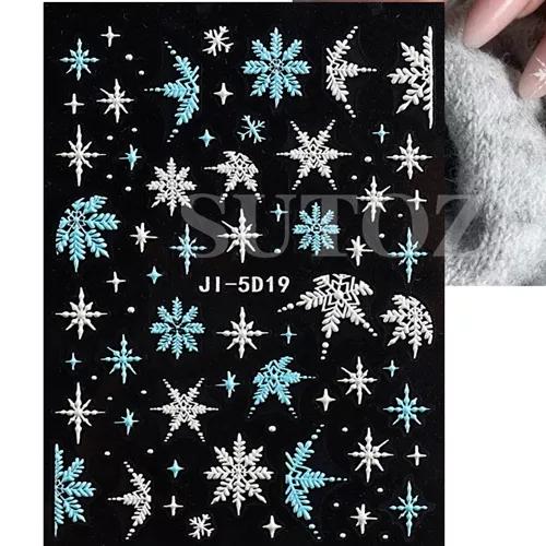 

5D різдвяні тиснені наклейки для нігтів Білі сніжинки Слайдери для нігтів Милий мультяшний ведмідь Рукавички Дизайн светрів Наклейки