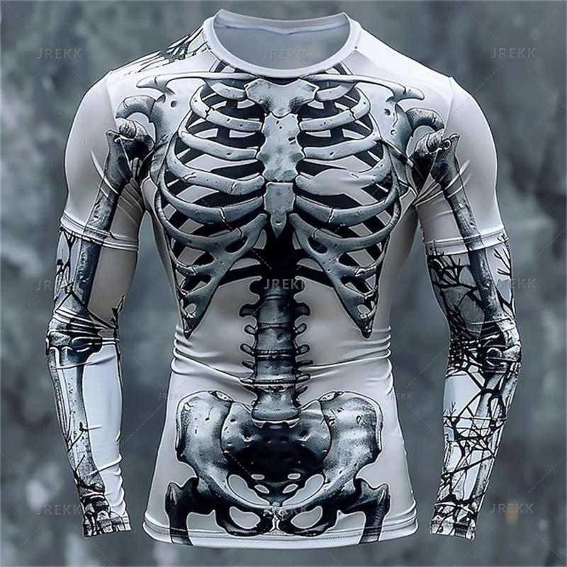 Autumn New 3D Skeleton Skulls Print Long Sleeve T Shirt Horror Skull Graphic Long Sleeve Clothes Vintage Cool Mens Clothing Tops