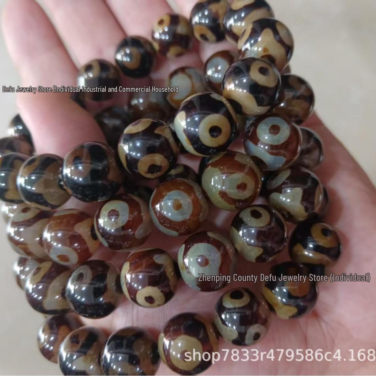 Three-Eyed Dzi Agate and Jade Spacer Beads Bracelet Jewelry Accessories Handmade