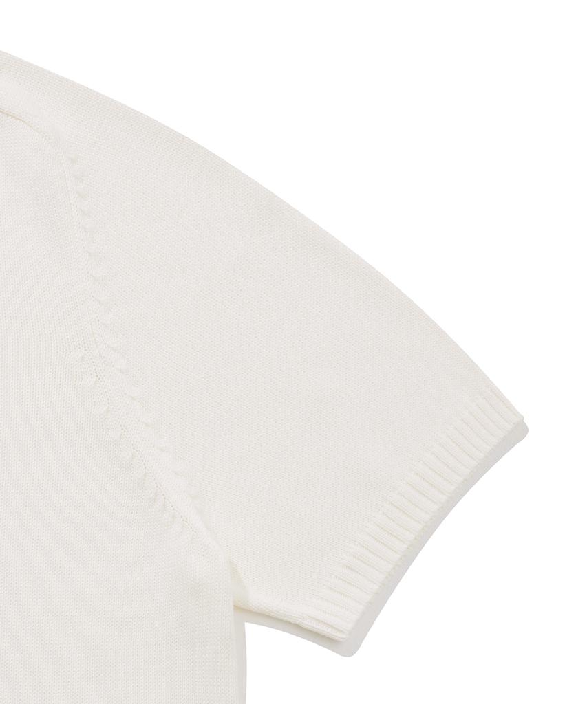 FALLETT Cotton Yarn Collared Short Sleeve Knit Ivory