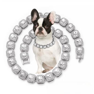 Quadratischer Diamant Diamantbesetzte Haustierhalskette Metall Hundekette Hundehalsband Haustierzubehör