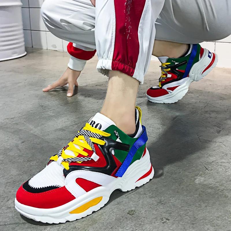 

Dropshipping Hot Men Women Casual Soft Shoes Lovers Dad Platform Chunky Sneakers Harajuku Flat Thick Tenis Wedge White Walking 35 красный