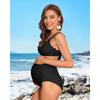 CHARMLEAKS Maternity Swimsuit Women Two Piece High Waist Bikini Scallop Trim Bathing Suit Pregnancy Swimwear