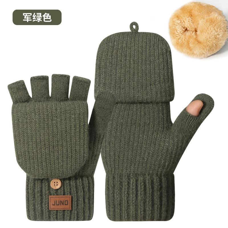 Thickened Half-finger Gloves Autumn and Winter Velvet Knitted Cold-proof and Warm Half-cut Writing Wool Leaking Finger Gloves