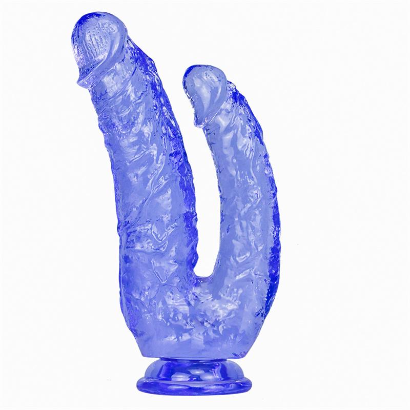 Double Gun Female Simulation Penis Size Double Head Crystal Penis with Suction Cup Female Pulling Masturbation Anal Plug