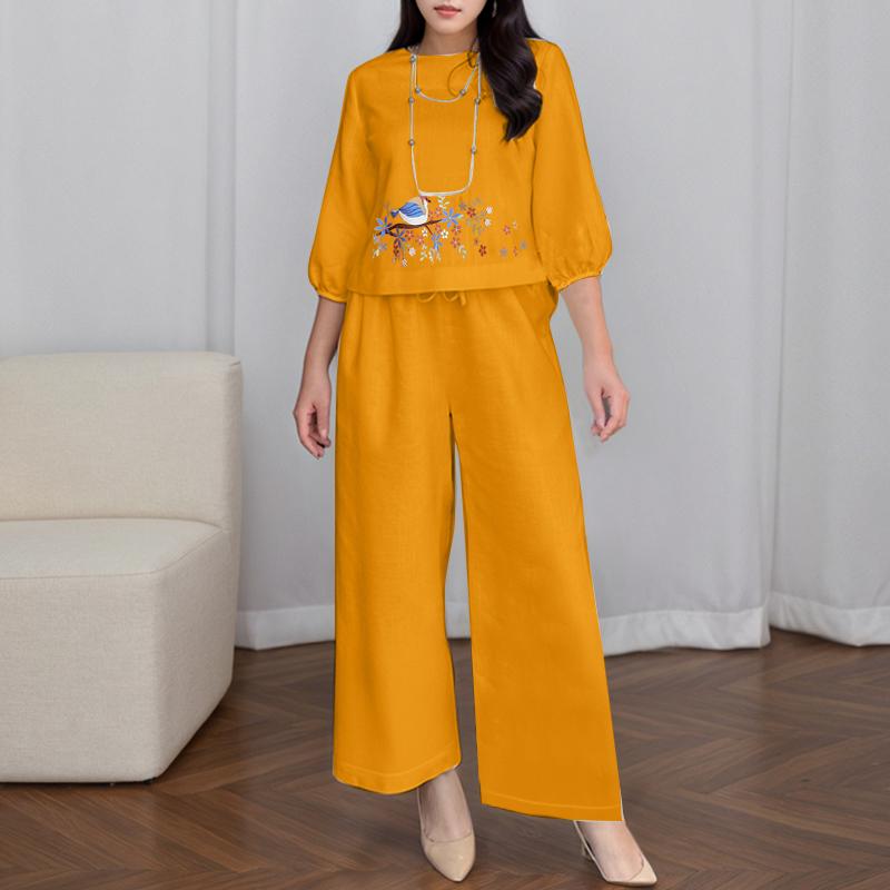 

ZANZEA Женский повседневный костюм-двойка: блузка с рукавом 3/4 и принтом и брюки L