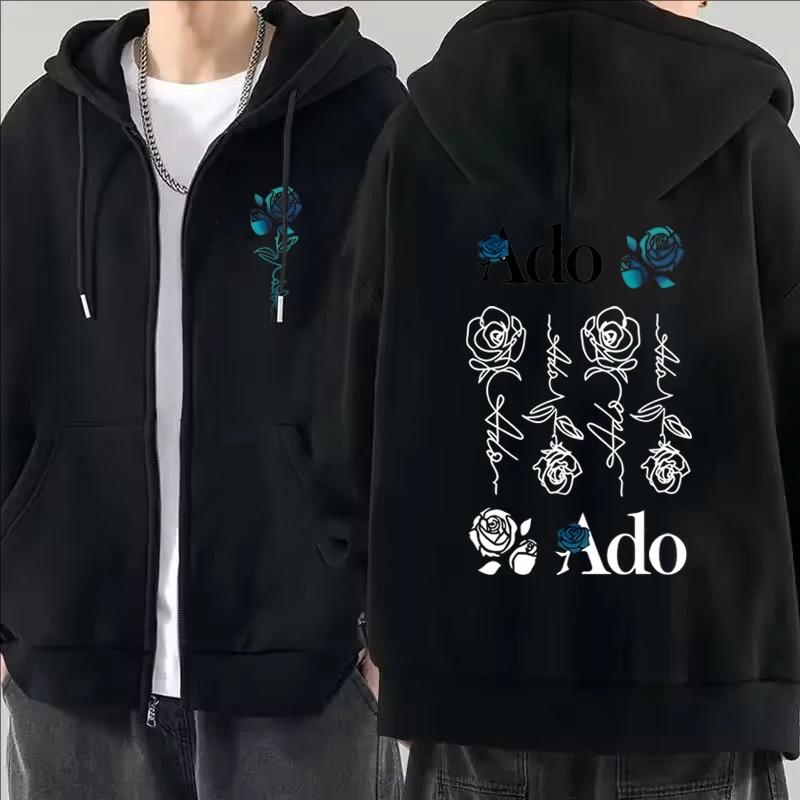 Ado Graphic Printed Zipper Hoodies Autumn Winter Men Women Casual Fashion Harajuku Y2K Fleece Long Sleeve Zip-Up Hoodies