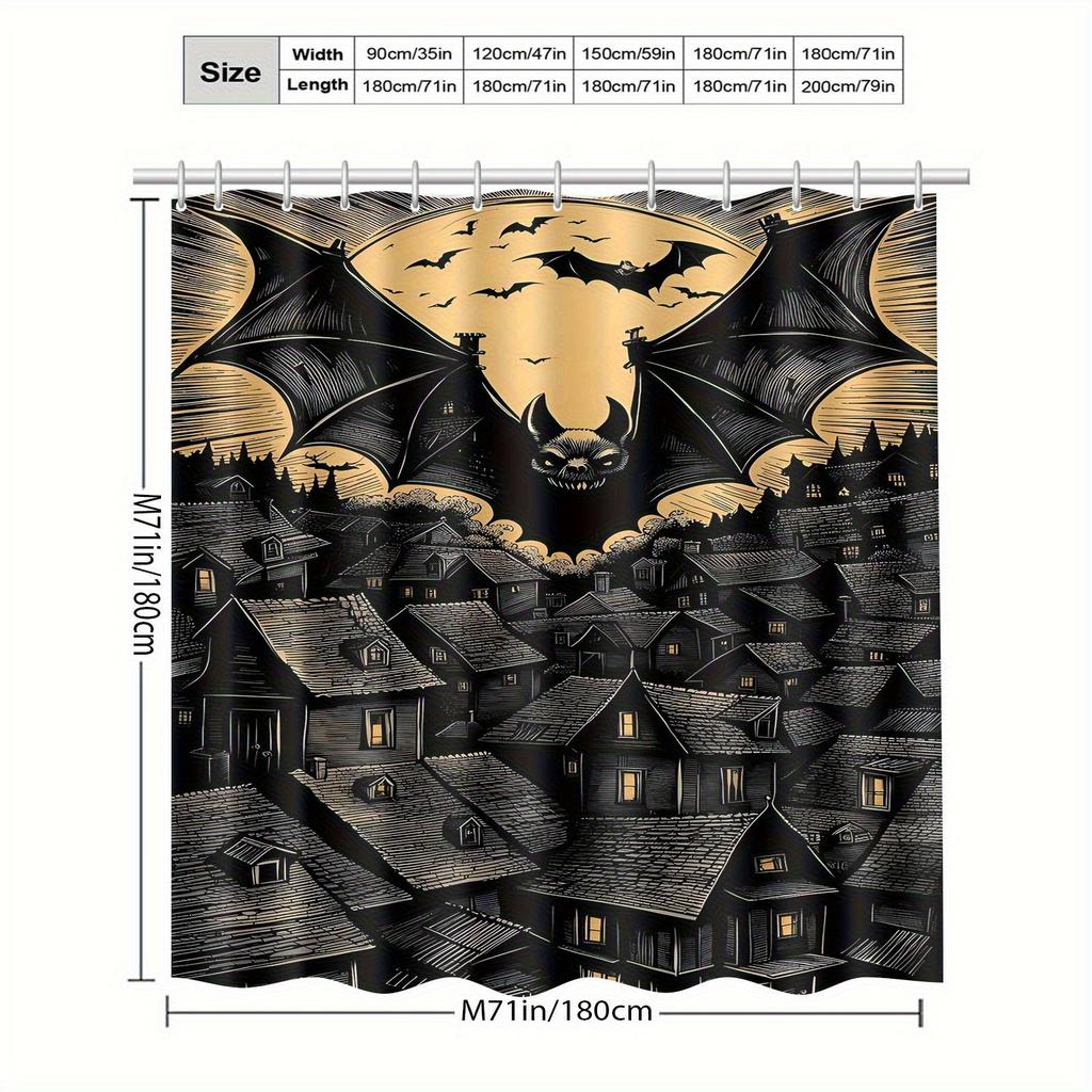 1Pc, Simple, Bat Pattern Shower Curtain- Elegant Natural Design For Every Scene Including 12 Hooks, Polyester Fabric For Easy