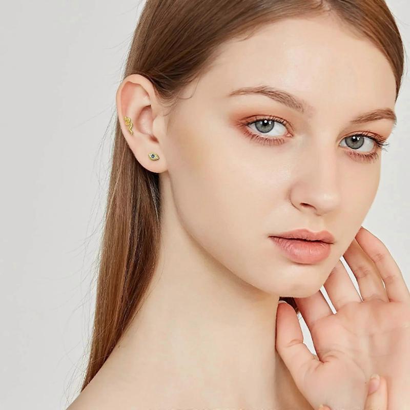 Moon Cartilage Earrings, Stainless Steel Flat Back Clasp