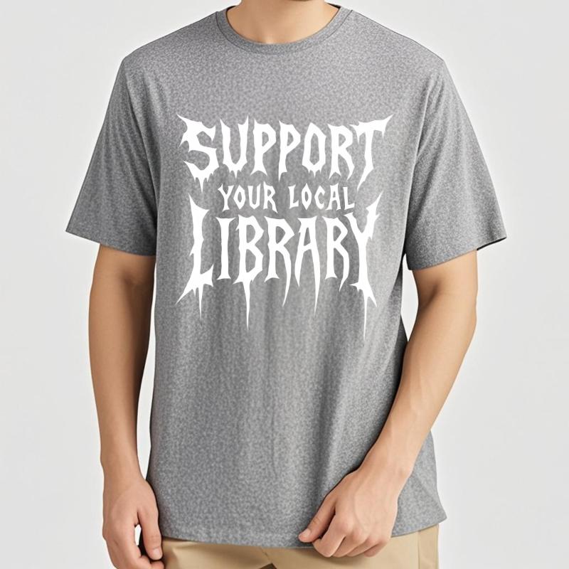 Grafisches Sommer-T-Shirt für ihn Unterstütze deine lokale Bibliothek Kurzarm Neu eingetroffen O-Ausschnitt T-Shirt Rundhalsausschnitt Kurzarm-T-Shirt