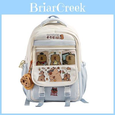Kapibarasan Anime Backpack With Cushioned Straps Nylon Material For School Girls