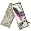 Without Ink Calligraphy Feather Dip Quill Pen with 5 Replacement Nibs Carved Base Quill Pen Set Retro Style Multiple Colors