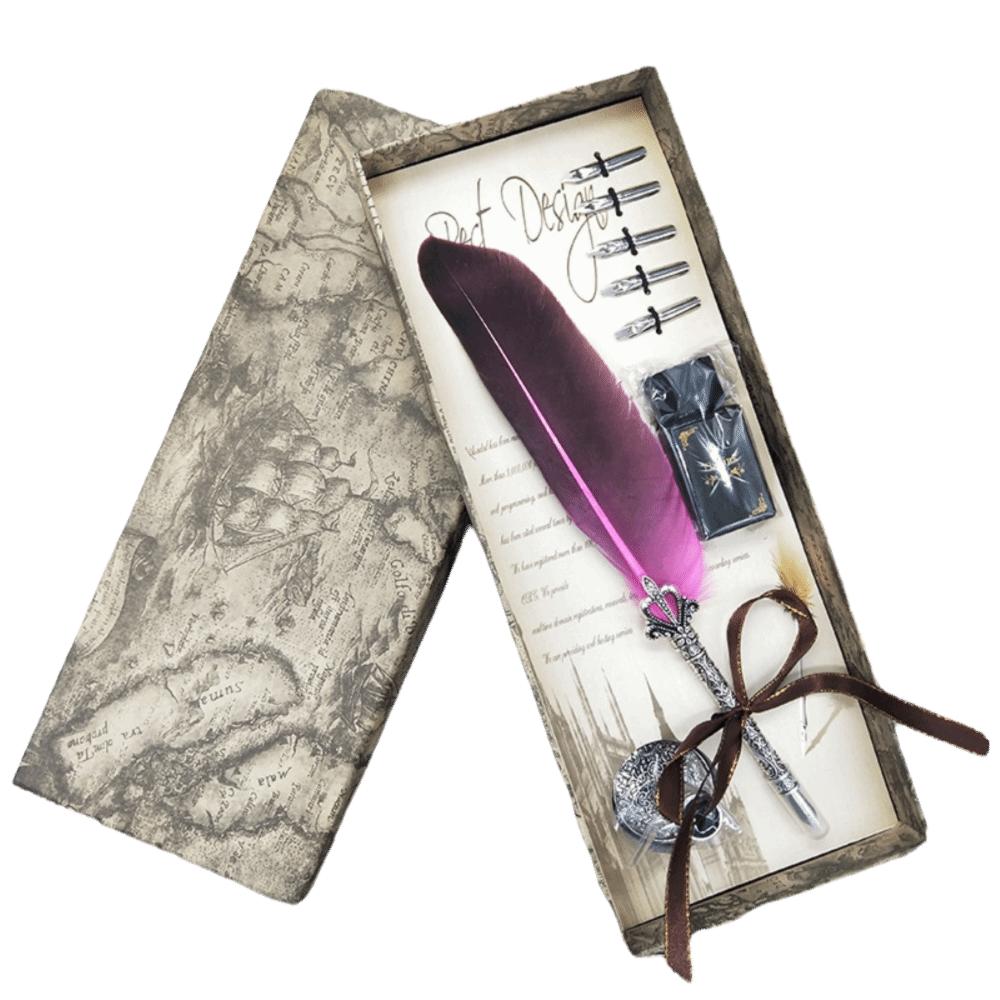 

Without Ink Calligraphy Feather Dip Quill Pen Retro Style Carved Base Quill Pen Set with 5 Replacement Nibs Feather Design