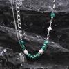Mprainbow Hiphop Cuban Splicing Bead Chain Necklaces for Men Boys,Green Natural Stone Pearl Collar,Stylish Unisex Jewelry Gift