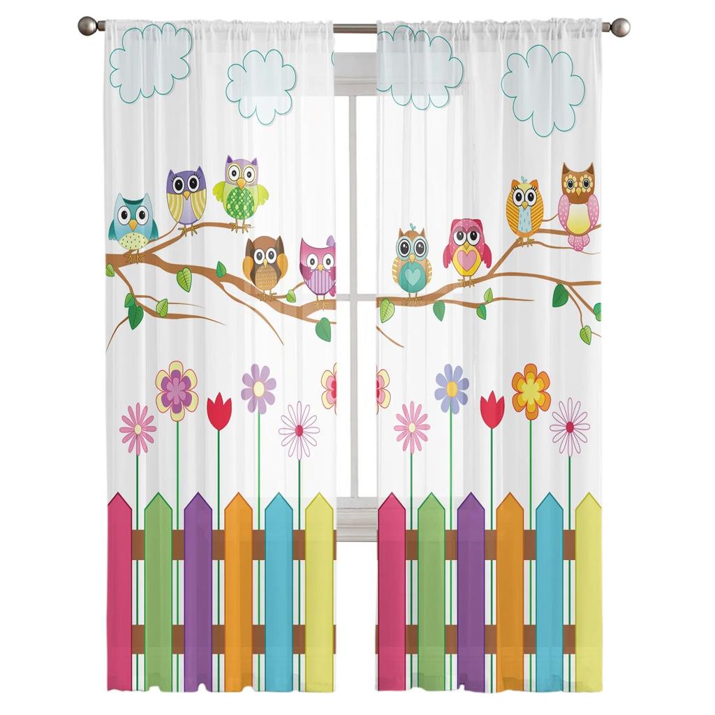 Cartoon Kid Cute Owl Sheer Curtain for Bedroom Tulle Voile Curtain for Kitchen Living Room Decor Window Treatment