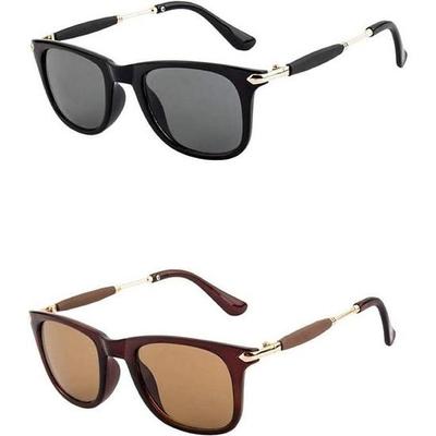 Dervin Unisex Rectangular Sunglasses Black Frame, Black Lens (Free Size) - Pack Of 2