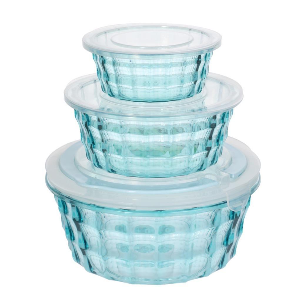 Zestaw 3 przezroczystych pudełek do przechowywania żywności Okrągła/Kwadratowa miska na sałatkę Przenośny organizer kuchenny Zboże Round Blue
