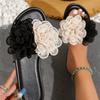 Shoes for Women 2024 Plus Size Women's Slippers Outdoor Casual Slippers Women Mixed Colors Floral Round Toe Flat Shoes Female