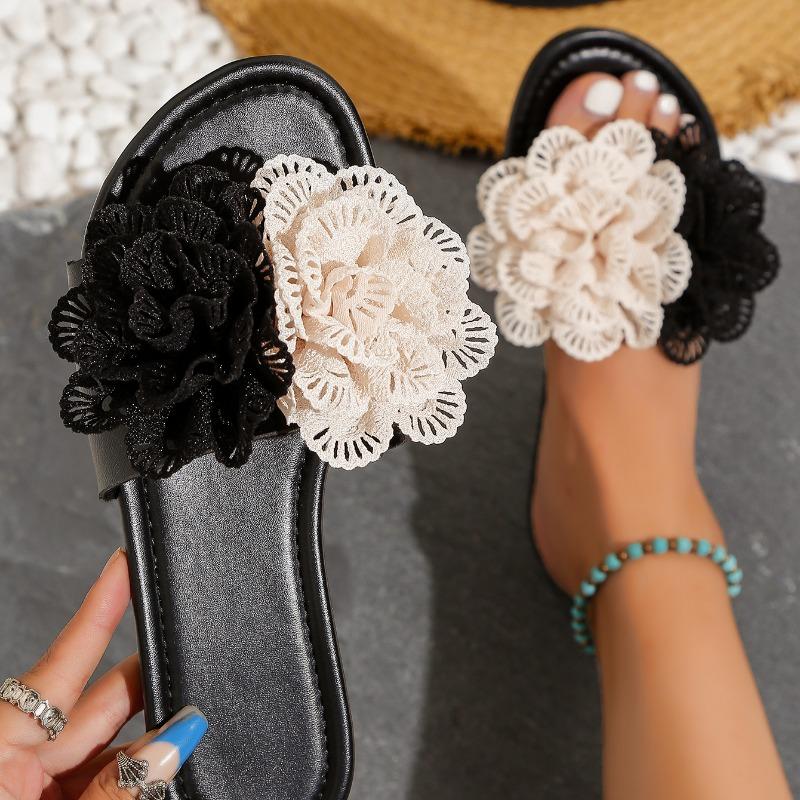 Shoes for Women 2024 Plus Size Women's Slippers Outdoor Casual Slippers Women Mixed Colors Floral Round Toe Flat Shoes Female
