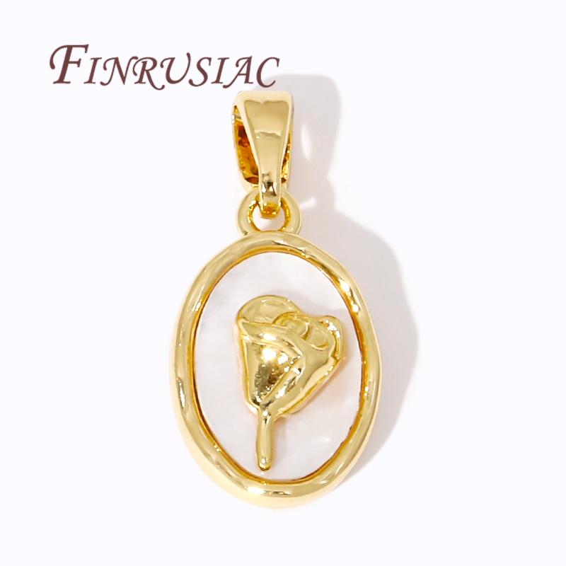 18K Real Gold Plated Brass Pendants For Jewelry Making,Shell with Rose Charms For Necklace Findings,DIY Accessories