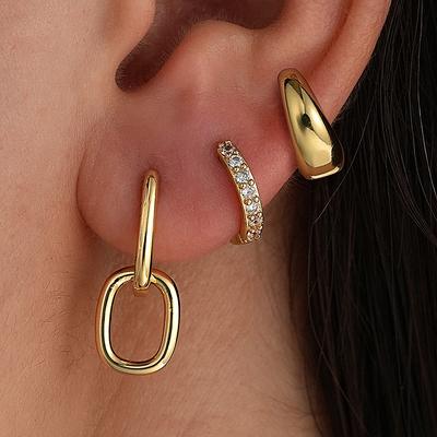 3PCS Stainless Steel Zircon Hoop Earrings Set For Women Simple Gold Color Piercing Earrings Fashion Daily Wear Jewelry Gifts
