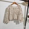Summer Thin Knitted Sweater Women's Embroidered Hollow Long-sleeved Beach Clothes Women's Top Lace-up Jacket Versatile
