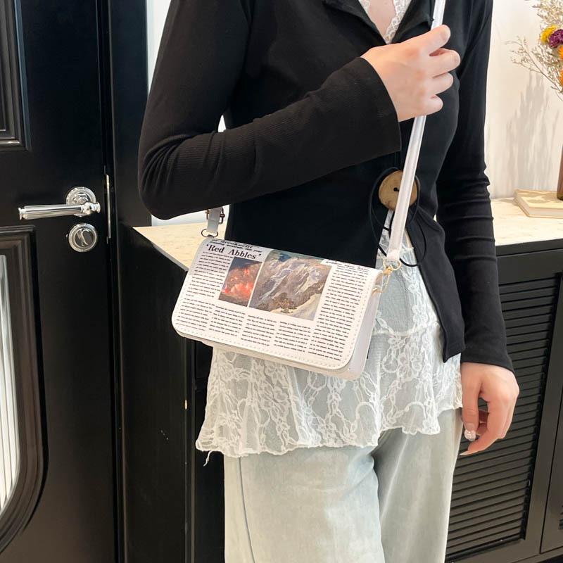 Street Trend Newspaper Printed Small Square Bag Versatile Shoulder Bag Premium Design Women's Crossbody Bag